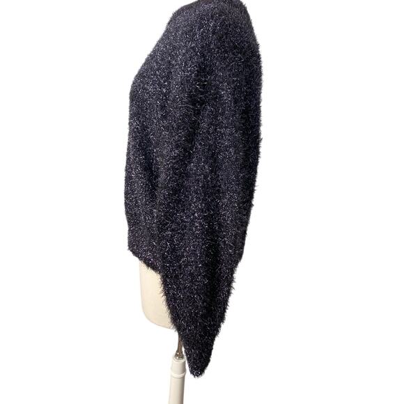 H&M Womens S Whimsigoth Metallic Blue Balloon Sleeve Textured Sweater Oversized - Picture 2 of 6